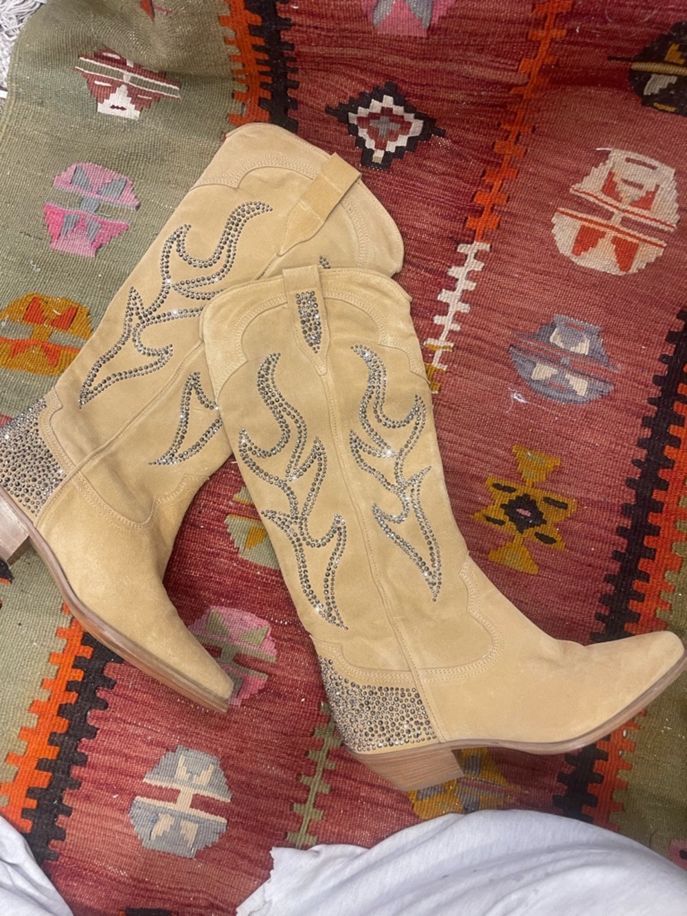 Free People Tan Suede Over-the-Knee Western Boots with Crystal Accents NEW! - Picture 8 of 9